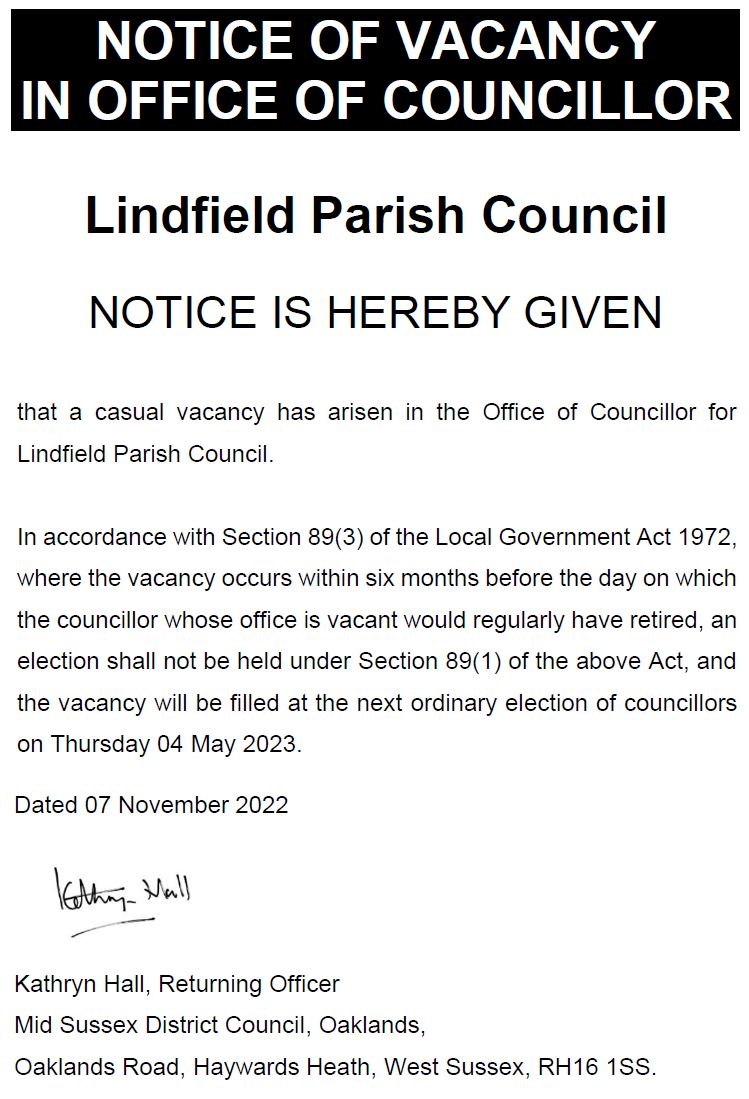 Notice of Vacancy in office of councillor