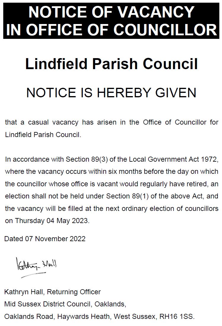Notice of Vacancy in office of councillor