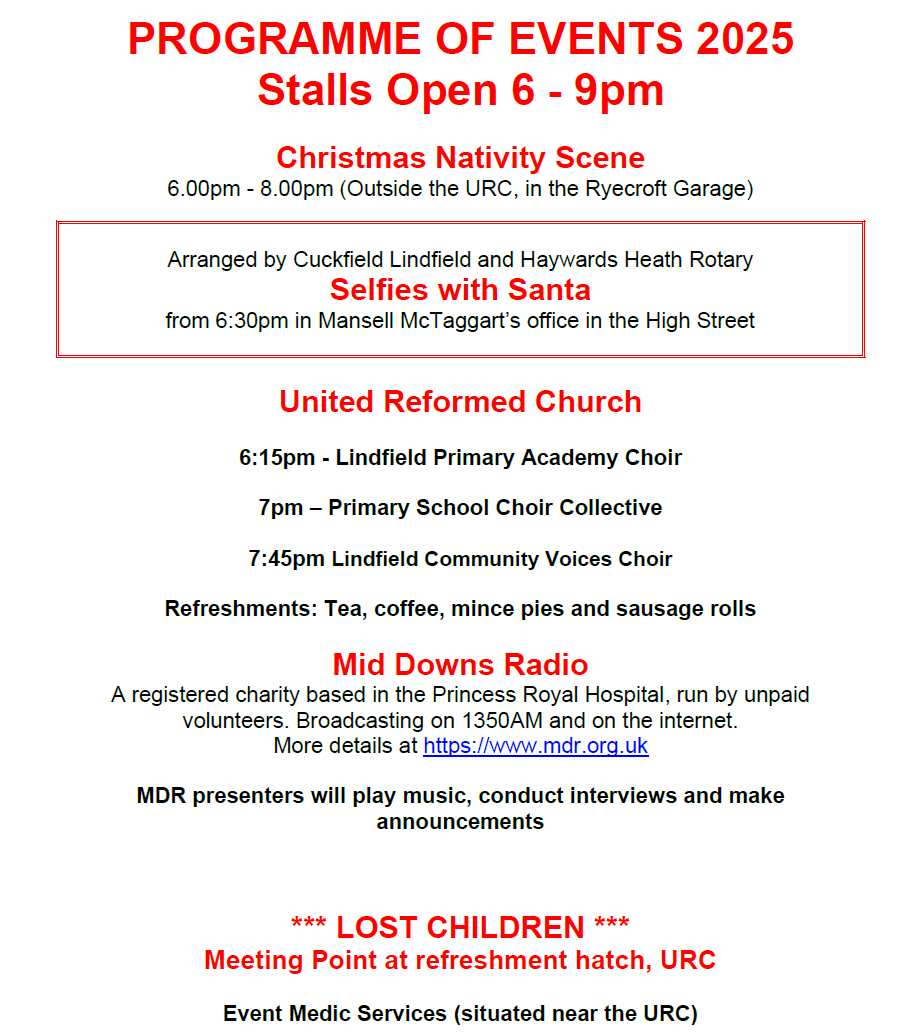 Village Christmas Festival Night 2nd December 2025 - Programme