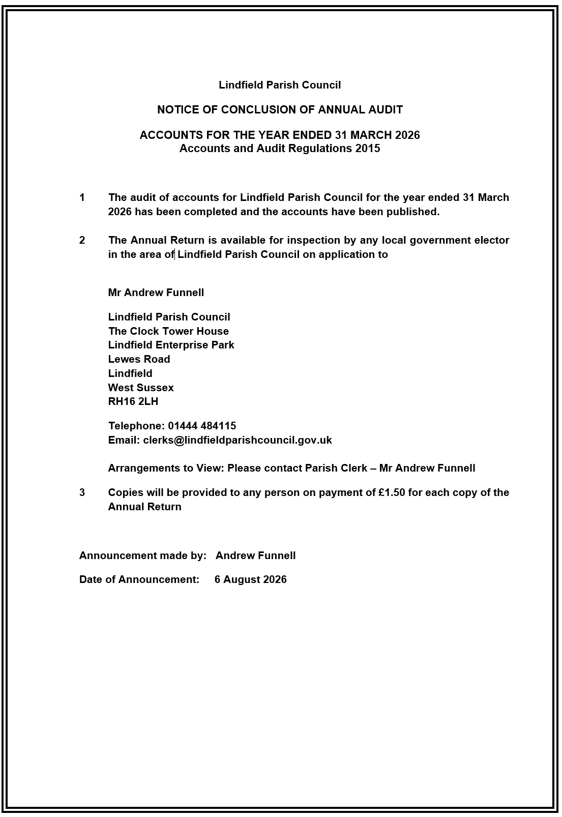 Conclusion on Annual Audit